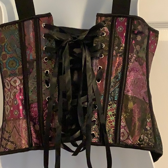 Multicolor Shimmery Nightclub Boned Adjustable Sexy Lace Up Bustier Corset Top L - Picture 5 of 7